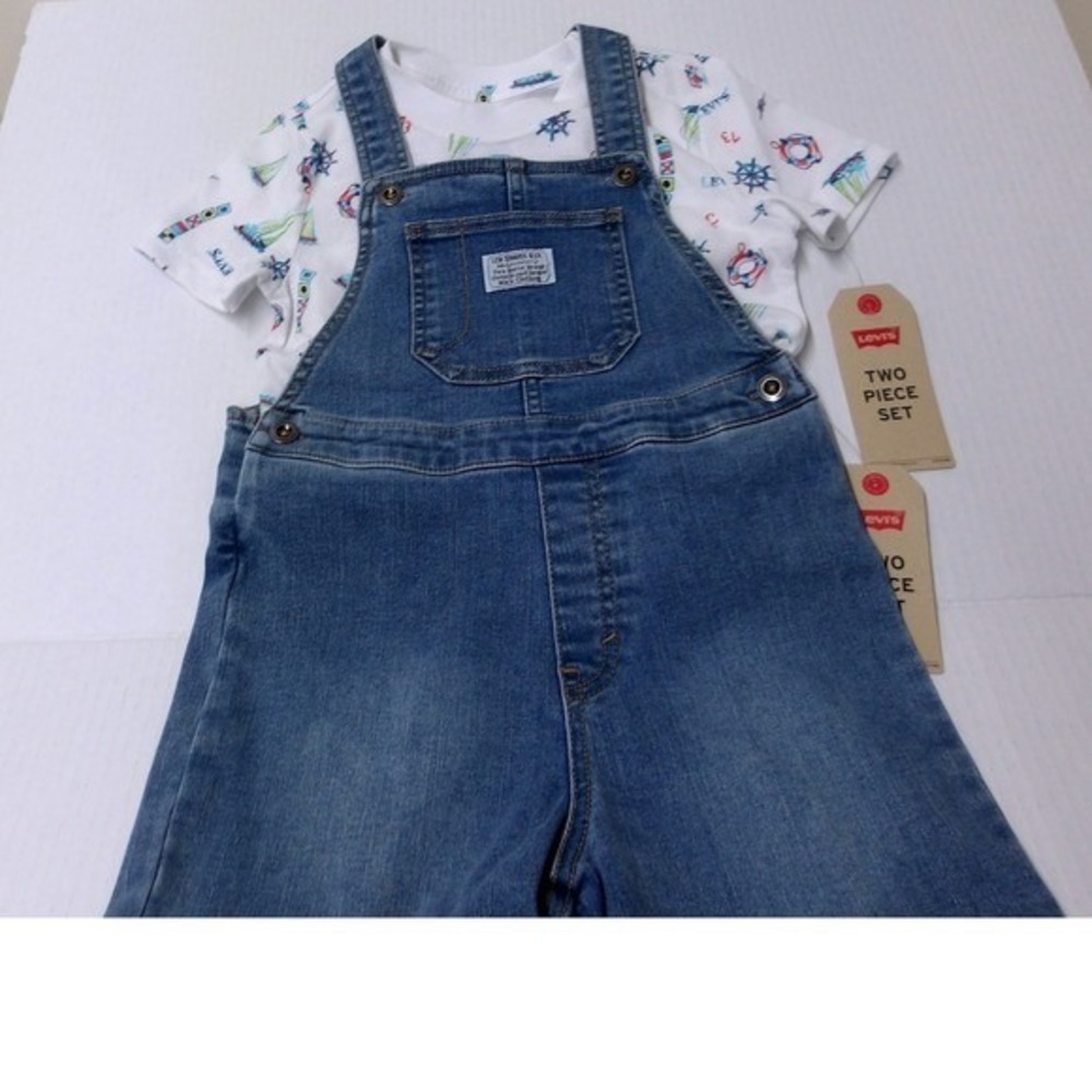 Levi's Baby Boys 2 Pc Set‎ Nautical Sailboat Print Overalls Lg(7) #26560